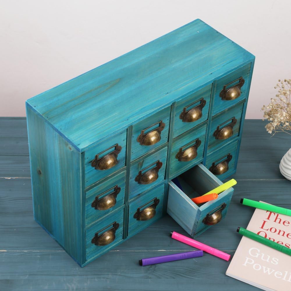 Apothecary Drawers Apothecary Cabinet with Drawers Card Catalog Cabinet Wooden Card Catalog Wooden Storage Box for Desktop Organizer (Blue12)