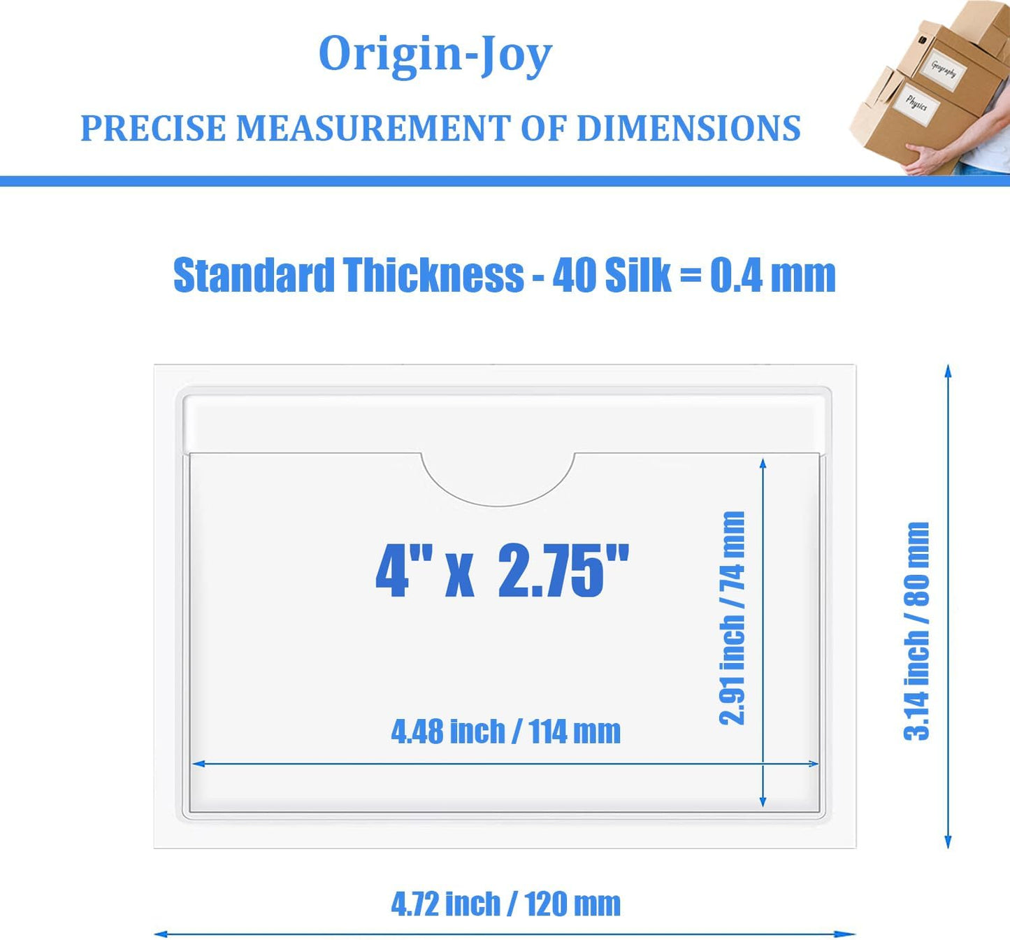 Origin-Joy 35 PCS Self Adhesive Index Card Pockets with Top Open, Clear Plastic Label Holder for Cards of Note, Library and Business, Adhesive Label Pockets & Card Holder (4 x 2.75 inch)