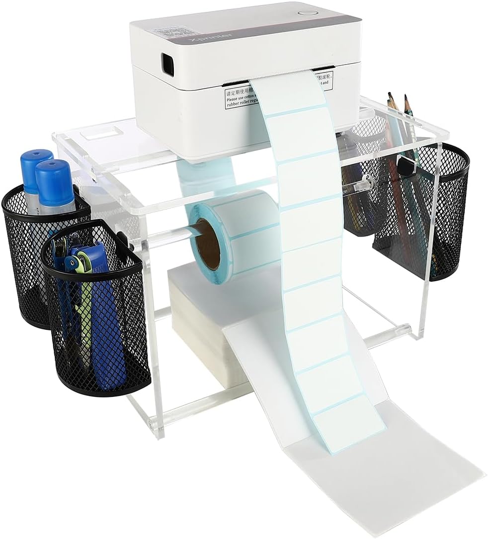 (Acrylic Label Machine Stand) Label Roll Holder for Rolls and Fanfold Labels,Acrylic Label Holder for Thermal Printer,Desktop Label Printer Holder for Home,Office,Study,Small Business