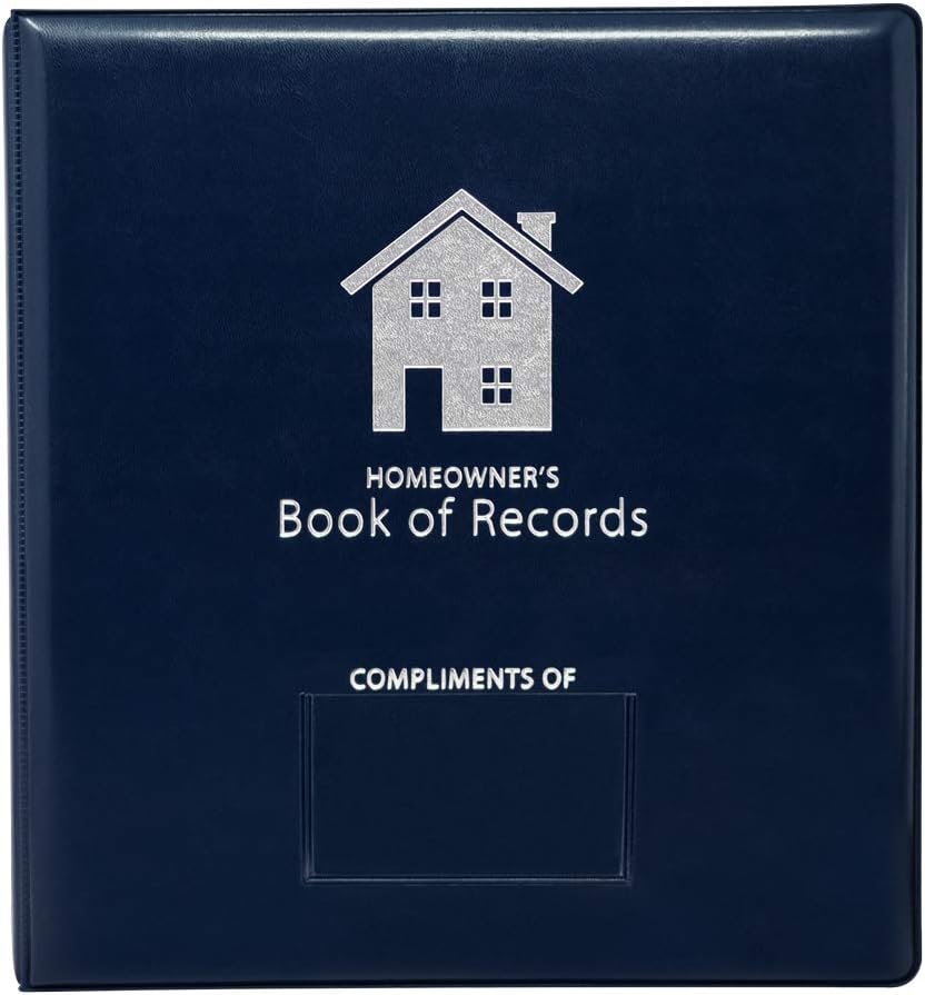 Homeowner's Book of Records Binder, Organize Household Receipts and Home Repair Record Keeping (Navy)
