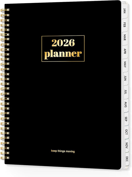 SUNEE Planner 2026 Weekly and Monthly, January 2026-December 2026, 8.5"x11", Tabs, Note Pages,Spiral Binding, Black