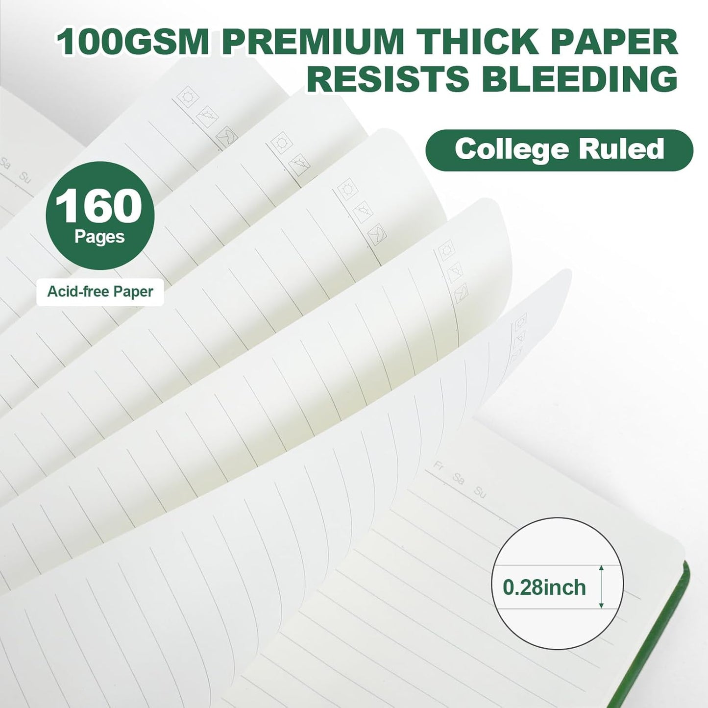 Lined Journal Notebooks, 160 Pages, 5.5x 8.2-Inch Journals for Women Men, Hardcover Notebook with 100 gsm Thick Paper, A5 Size College Ruled Notebook for Writing/Travel/Work (Green, 1 Pack)