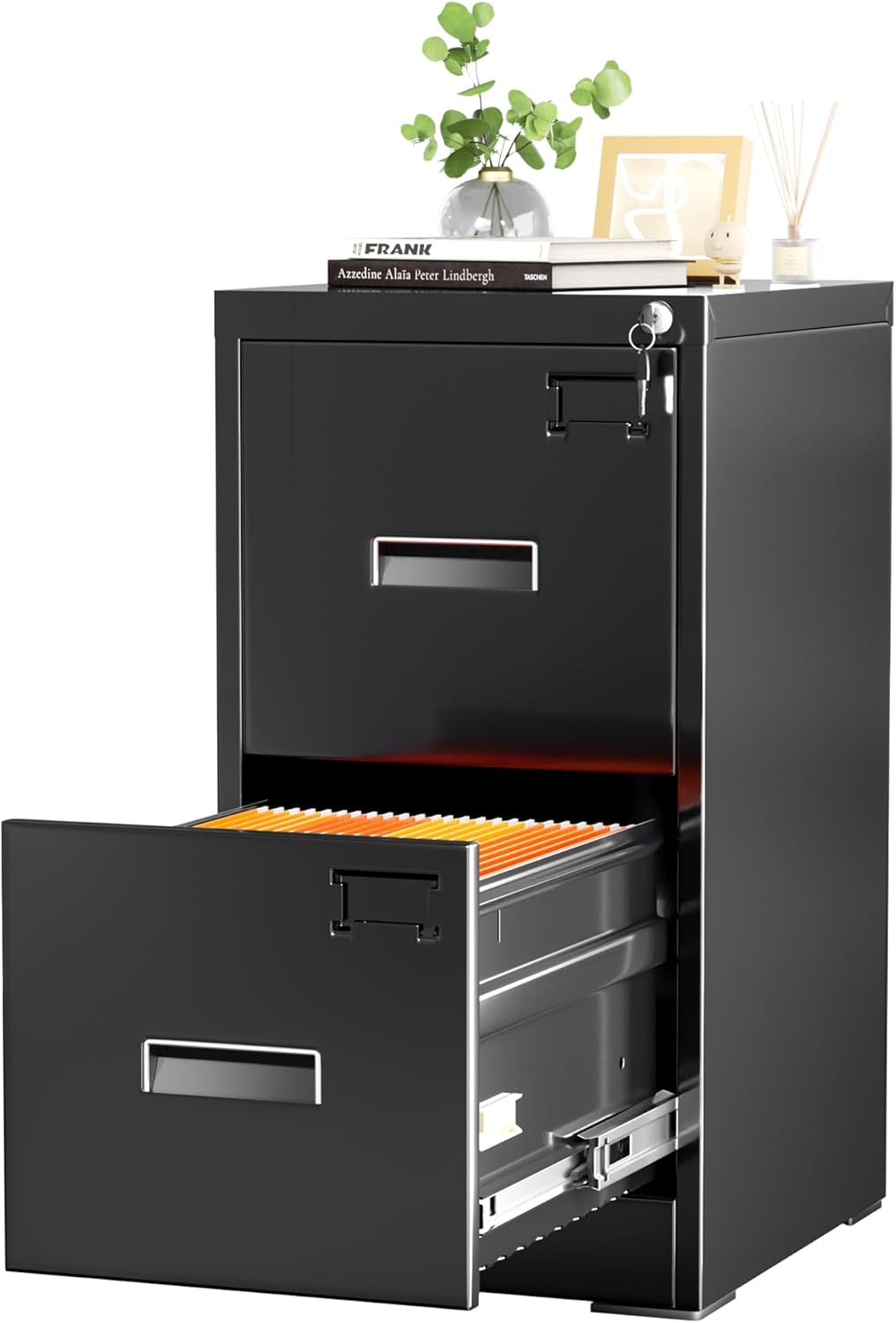 Crownland Lateral File Cabinet with 2 Drawers, 15" W Metal Lockable Office File Cabinets for Home Office- Stores Letter/Legal/A4/F4 Files(Black)