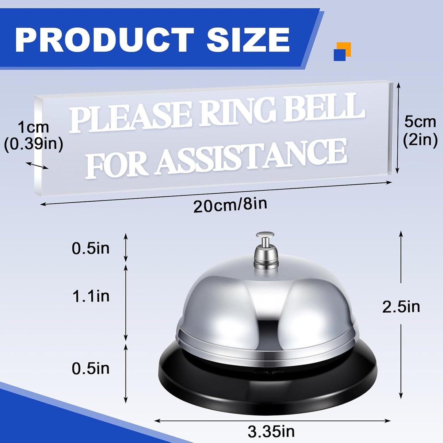 Desk Bell for Service and Please Ring Sign 2" x 8" Acrylic No Receptionist Sign Call Ring Bell for Office Hotel Restaurant Counter Reception Area
