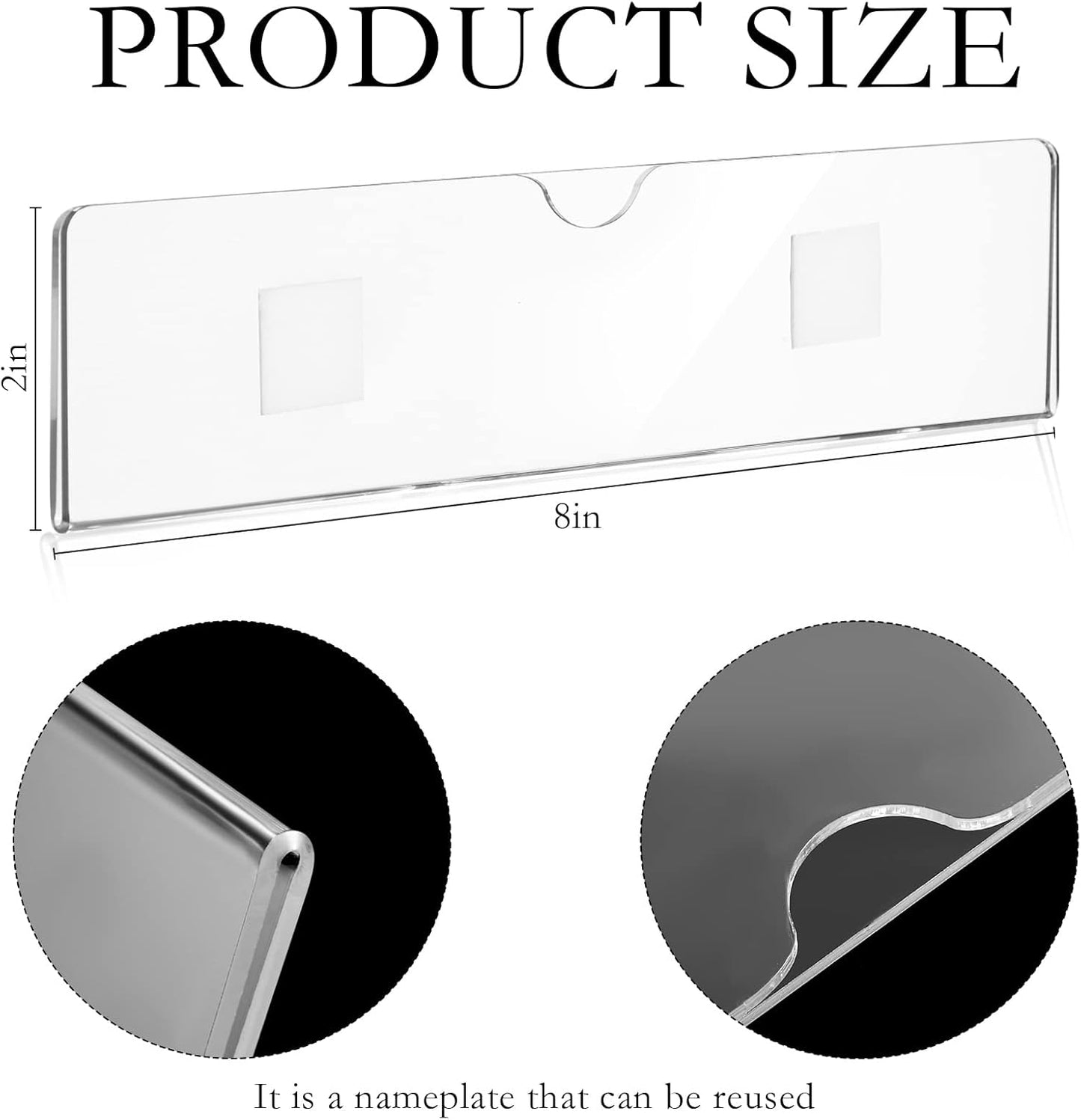 15 Pack Acrylic Wall Name Plate Holder with Adhesive Tapes 2 x 8 Inch Clear Holder Frame Acrylic Sign Name Plates for Cubicles Door Office Home Classroom Display
