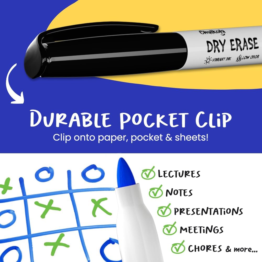 Chalkola 60 Fine Tip Dry Erase Markers Bulk (60 Pack, 12 Colors) | Non toxic, Low Odor Whiteboard Markers for Kids, Teachers, Office, School, Classroom Supplies - Thin Point White Board Dry Erase Pens