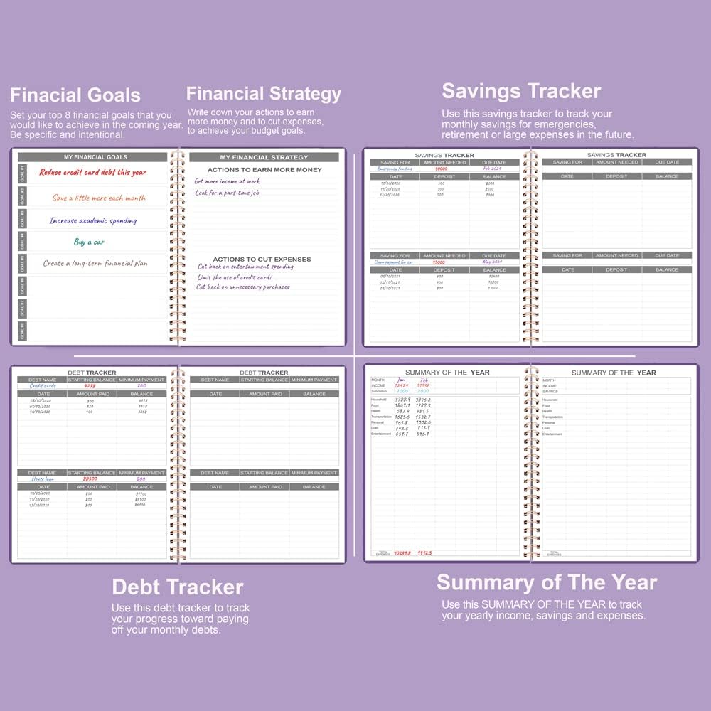 Budget Planner - 8" x 9.5" Monthly Budget Book with Expense Tracker Notebook, 2023-2024 Budgeting Book and Financial Planner to Control Your Money. Large Size, PU Leather, Purple