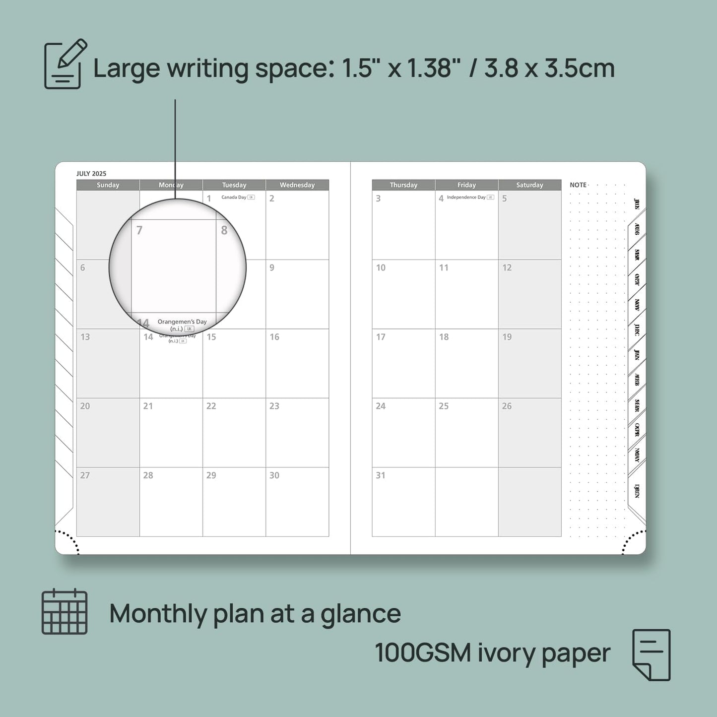 POPRUN Planner 2025-2026, (Medium 6.5'' x 8.5'' Hard Cover) Academic Calendar (July 25-June 26) Daily Weekly and Monthly Appointment Book with Hourly Time Slots, Monthly Tabs, 100 GSM - Pacific Green