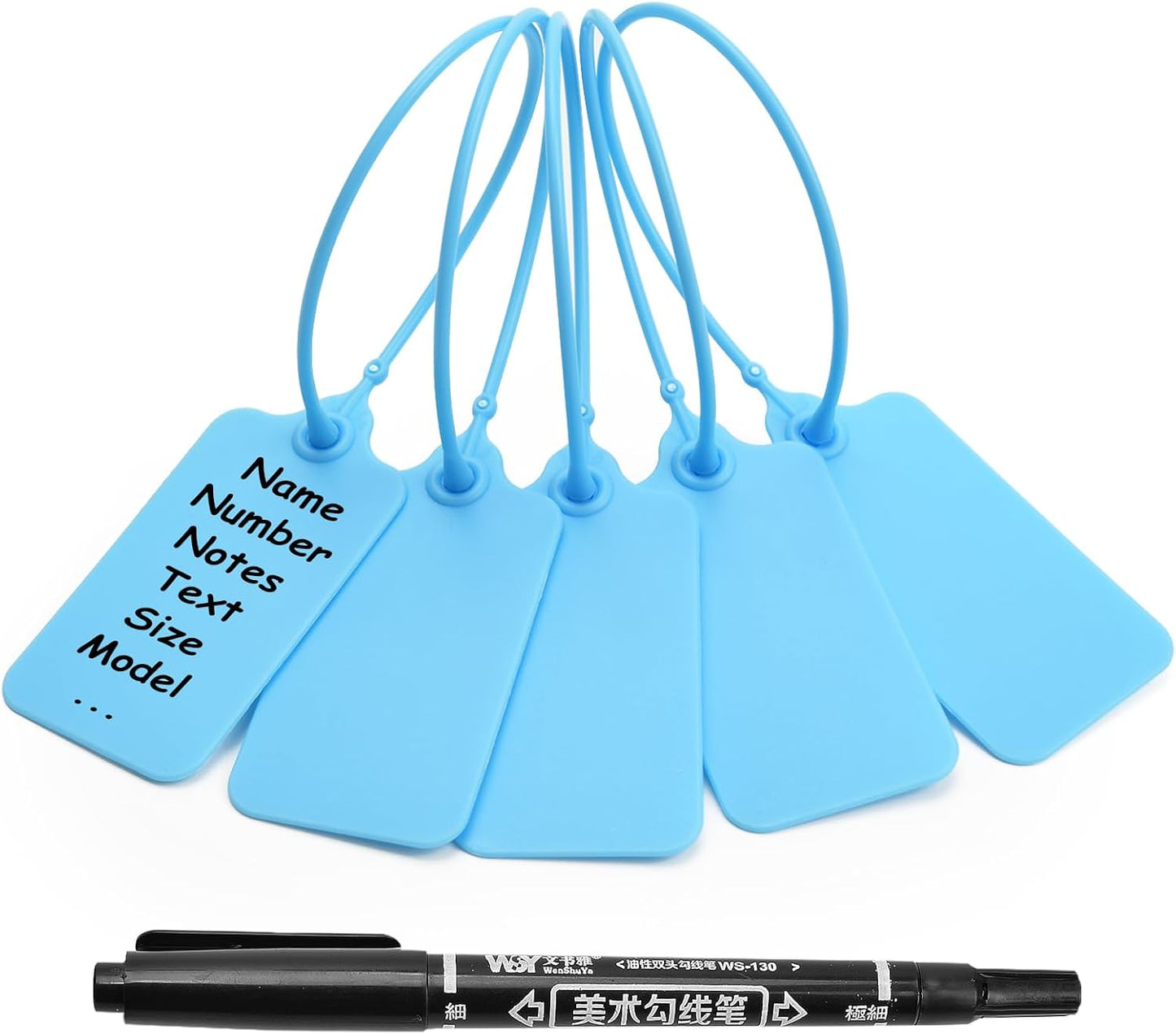 100 Blue Blank Plastic Tags for Labeling Waterproof Hanging Labels Writable Tags Seal Plastic Marking Label for Clothes Bags Keys Inventory with One Marker Pen