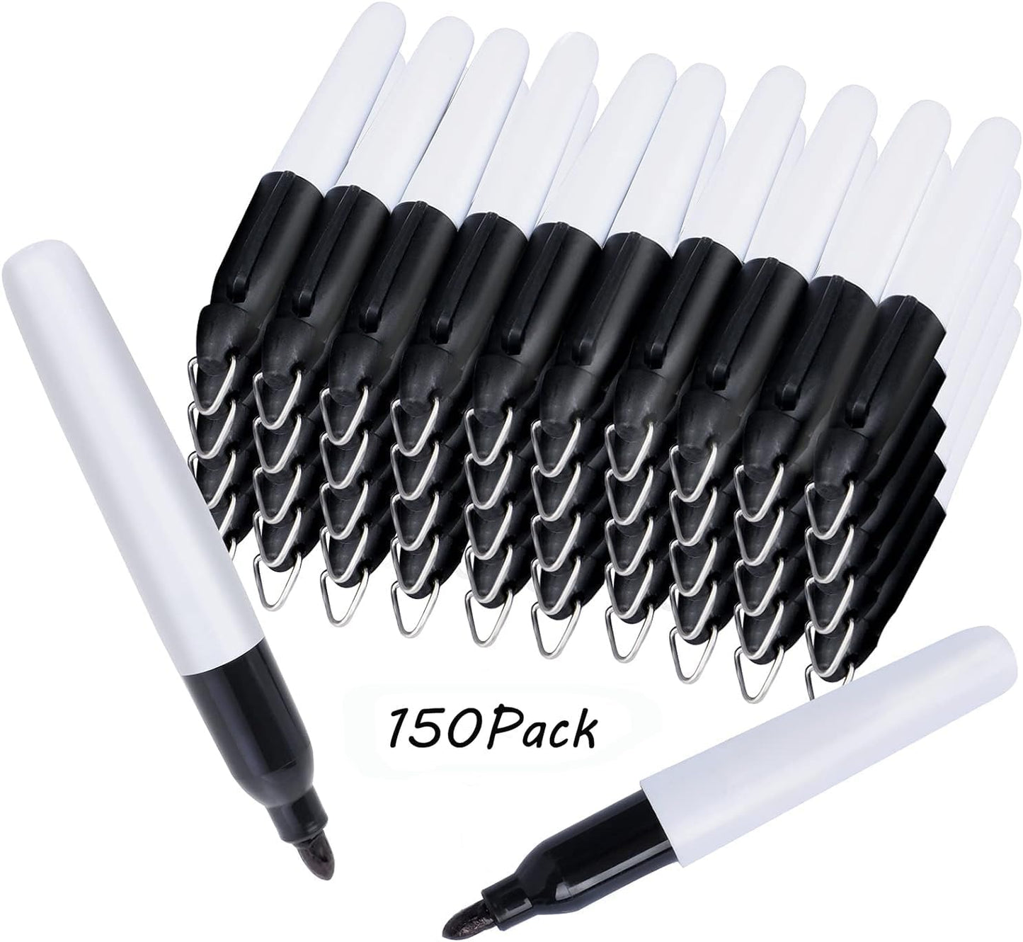 150 Pcs Mini Permanent Markers with Cap Clips Golf Ball Marker Pen Dry Erase Markers with Triangle Hook Golf Keychain Clips for Badge Black Ink Pens for Office School Outdoor Activities,Fine Point
