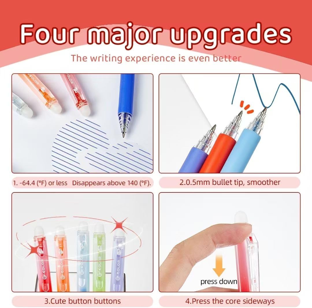 Retractable Erasable Gel Pens Clicker,Fine Point 0.7mm Smooth Writing Pens,Cute Pens For Writing Journaling Taking Notes School Office Home. (12 Colors)