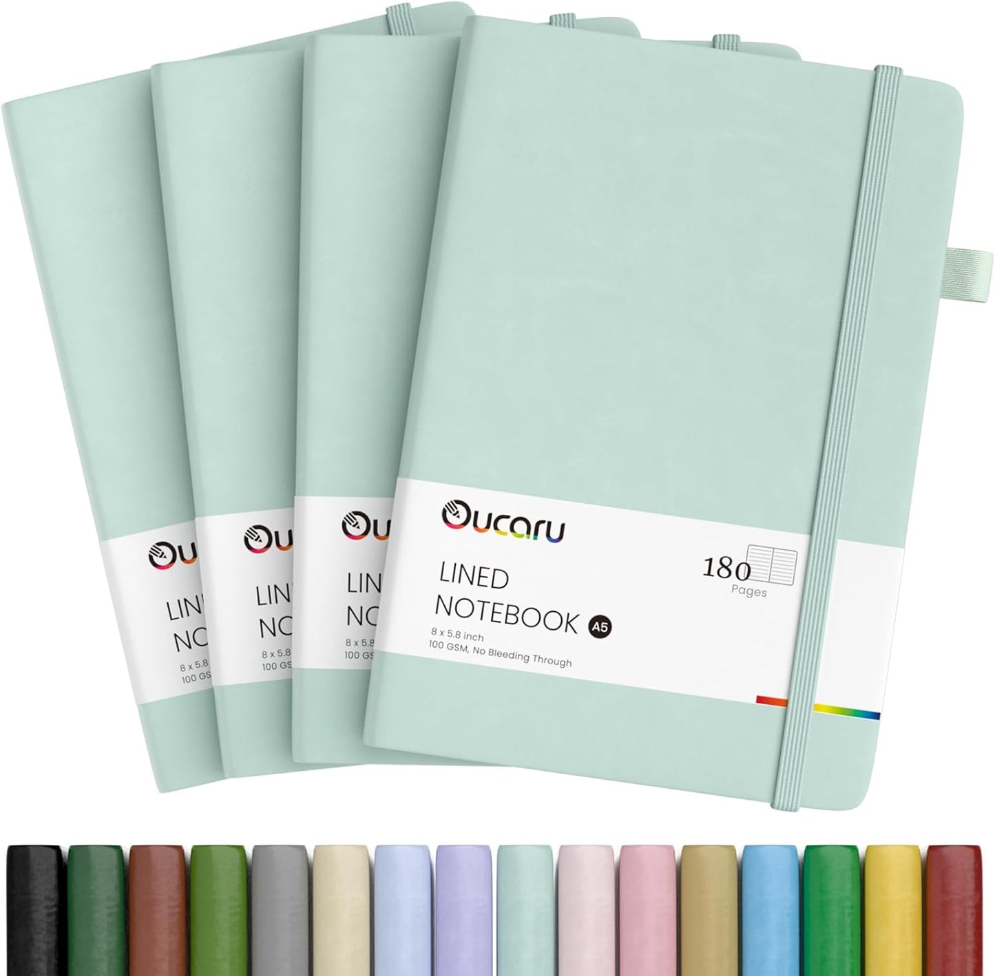 Oucaru Lined Journal Notebook, 4 Pack, 180 Pages, A5 Journals for Writing, 100 GSM Thick Paper, Small Notebooks Daily Journal for Women Men Work, Business, School, Travel Supplies