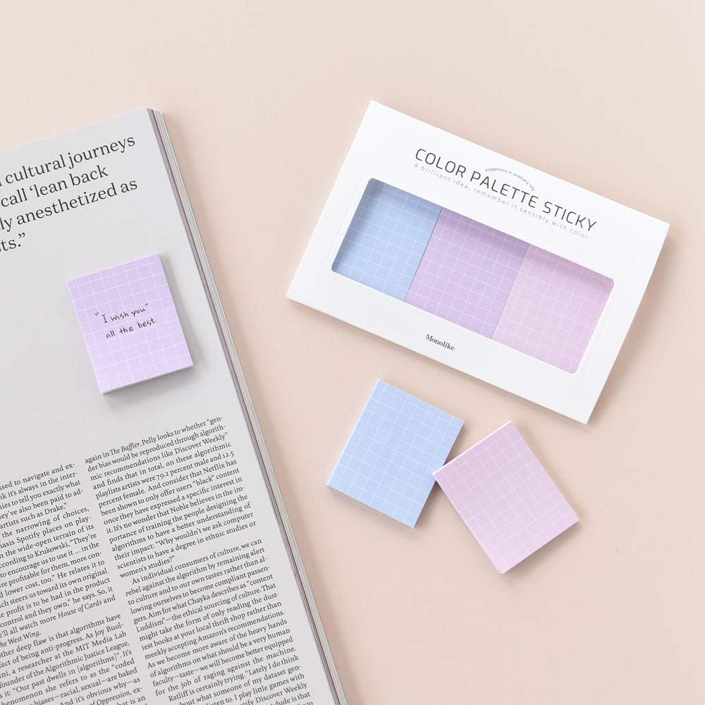 Monolike Color Palette Sticky Grid 300 B Set 4p - Self-Adhesive Memo Pad 30 Sheets