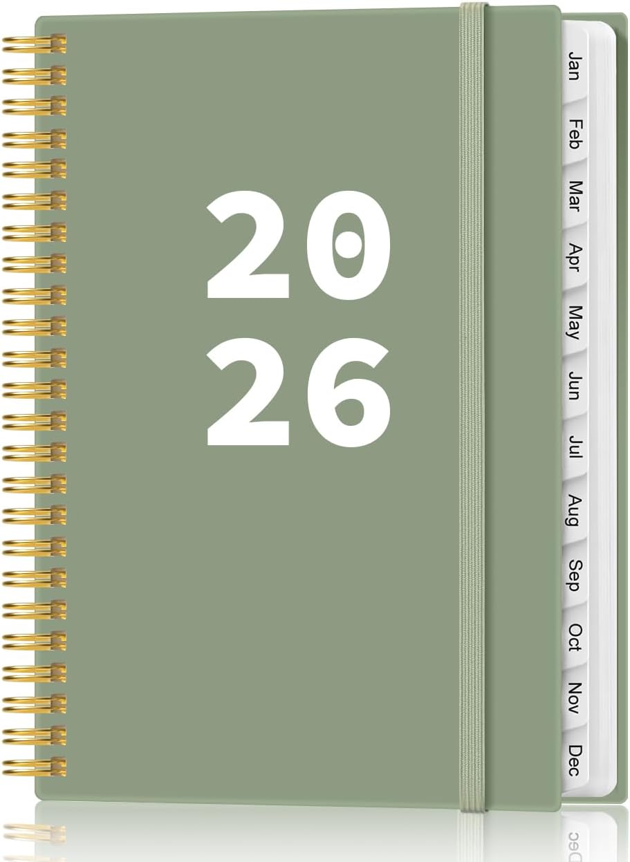 2026 Planner - Planner 2026 from January 2026 - December 2026, Weekly & Monthly Planner Spiral Bound with 12 Monthly Tabs, Inner Pocket, 6.4" x 8.5", Green-A