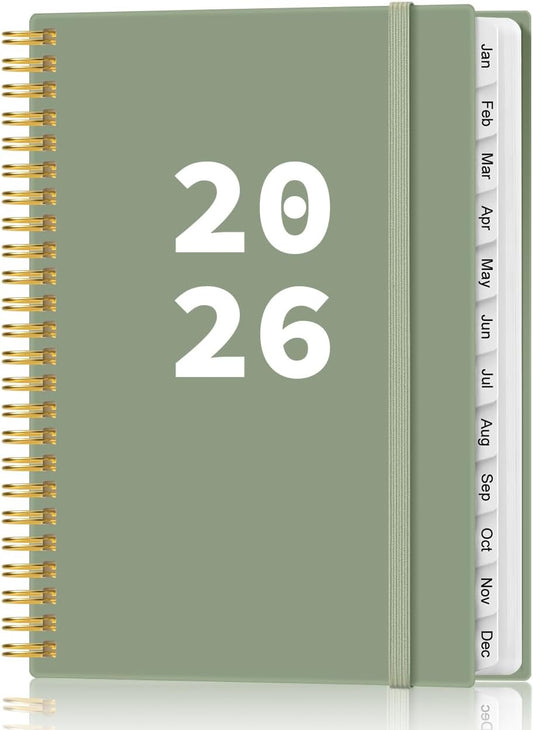 2026 Planner - Planner 2026 from January 2026 - December 2026, Weekly & Monthly Planner Spiral Bound with 12 Monthly Tabs, Inner Pocket, 6.4" x 8.5", Green-A