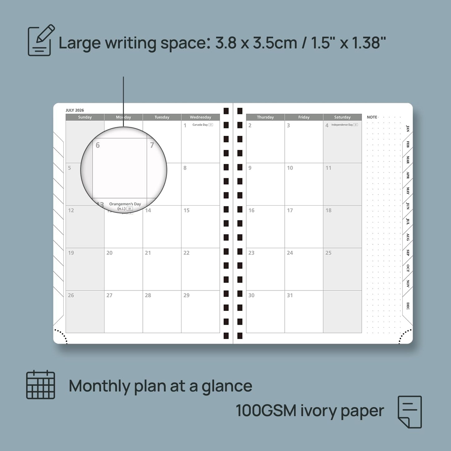 POPRUN 2026 Planner Weekly Notebook (Jan-Dec), Medium 8.5''x 6.5'' - Agenda 2026 Calendar Book with Monthly Tabs, Inner Pocket, Spiral Soft Cover, 100 GSM - Soft Pink