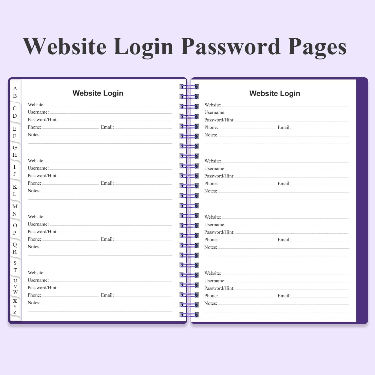 Address Book with Alphabetical Tabs - A5 Telephone & Address Book with Address Contacts, Special Date, Phone, Birthday & Internet Login Password for Home and Office, 6.2" x 8.5", Purple