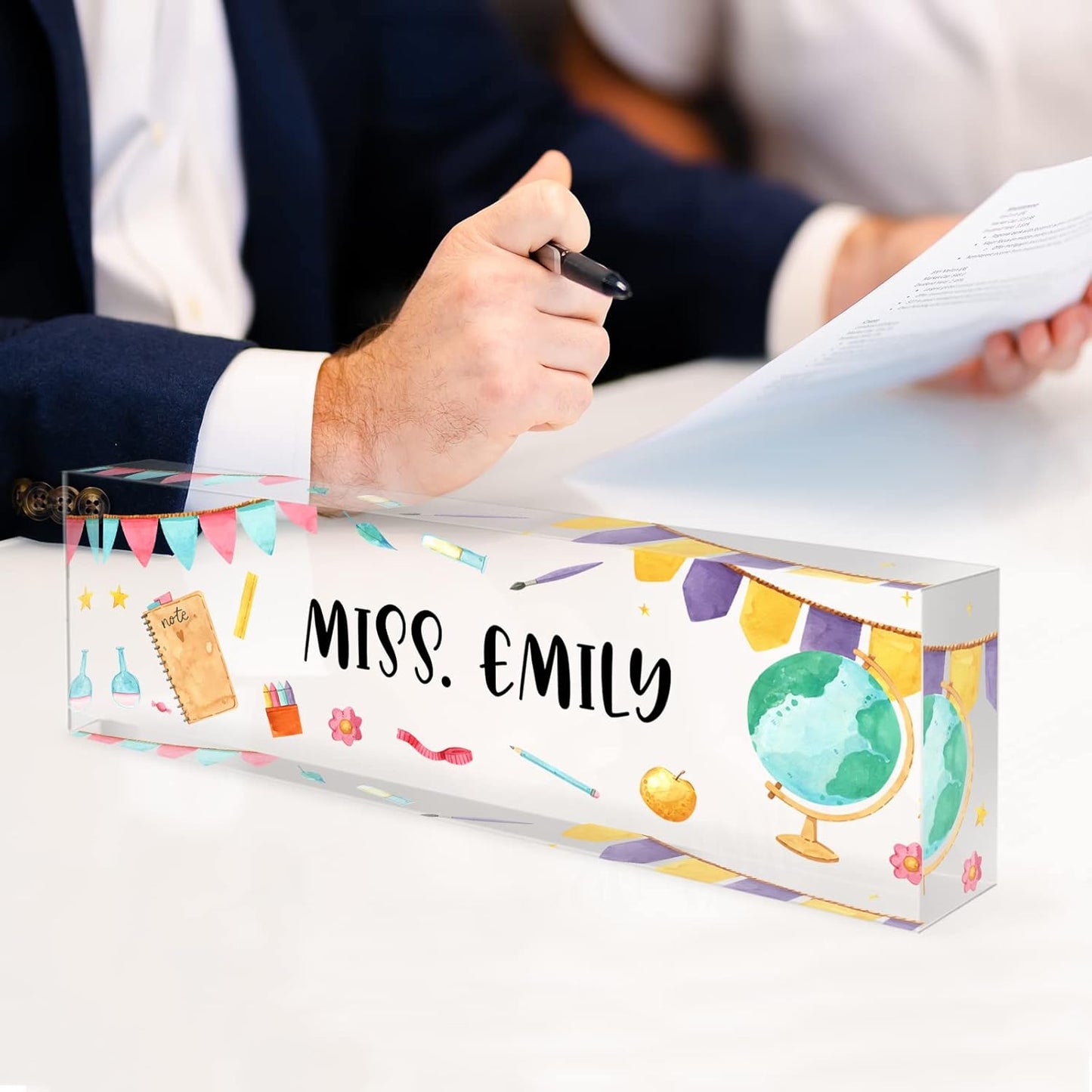 Gowelly Office Acrylic Teacher Name Plate for Desk |Desk Name Plate Personalized| Custom Teacher Appreciation Gifts in Bulk |Office Teacher Supplies Gifts for Women|Gifts for Teachers