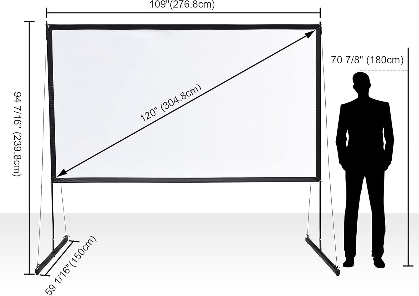 120" Detachable Projector Screen and Stand Outdoor Portable Movie Projection 16:9 4K HD Home Theater Camping Backyard Cinema with Carry Bag