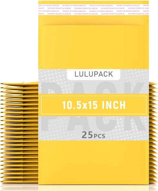 10.5’’ x 15’’ Yellow Kraft Bubble Mailers, Lightweight Padded Mailing Envelopes, Self Seal Kraft Envelopes Large Shipping Bags 25 pack