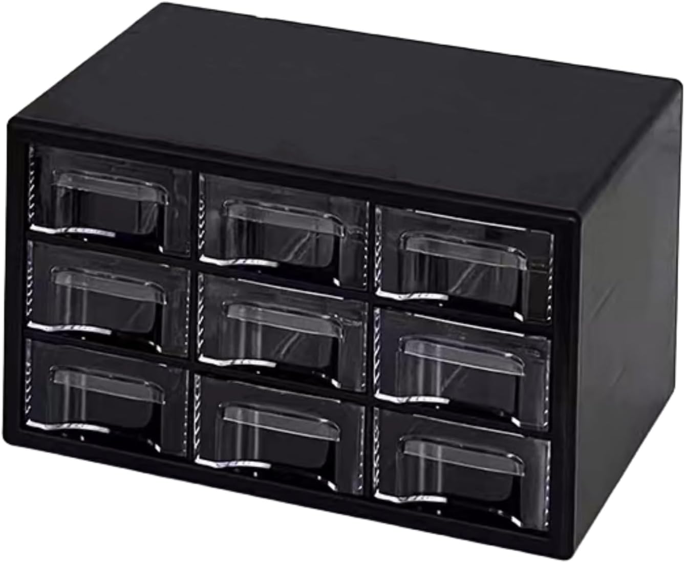 Feadily 1PCS Large Drawer Organizer for Desk, Desktop Drawer Organizer with 9 Clear Drawers, Plastic Desktop Storage Drawers 10.04 Inch x 6.30 Inch x 6.10 Inch, Black