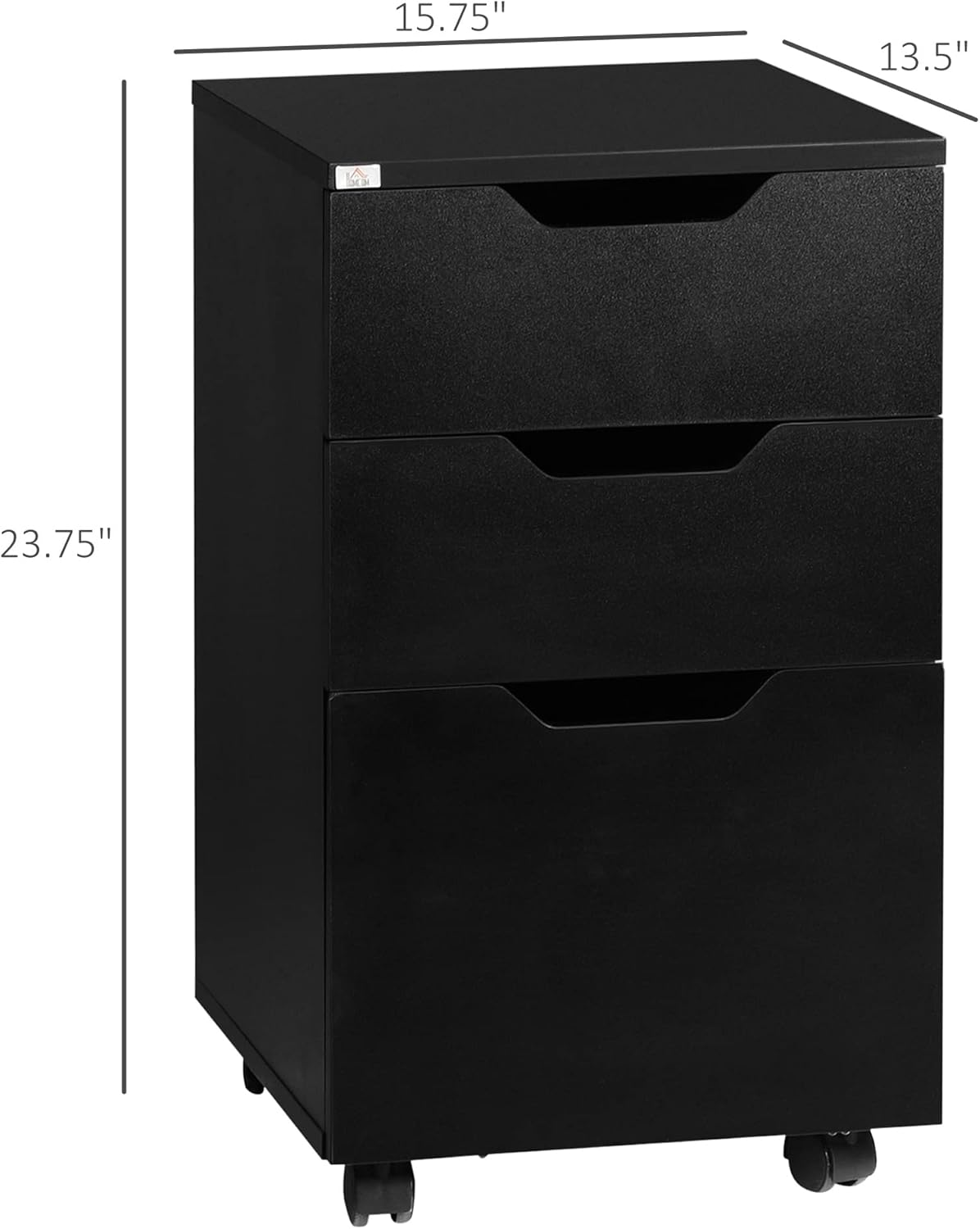 HOMCOM 3 Drawer Mobile File Cabinet, Rolling Printer Stand, Vertical Filing Cabinet, Black