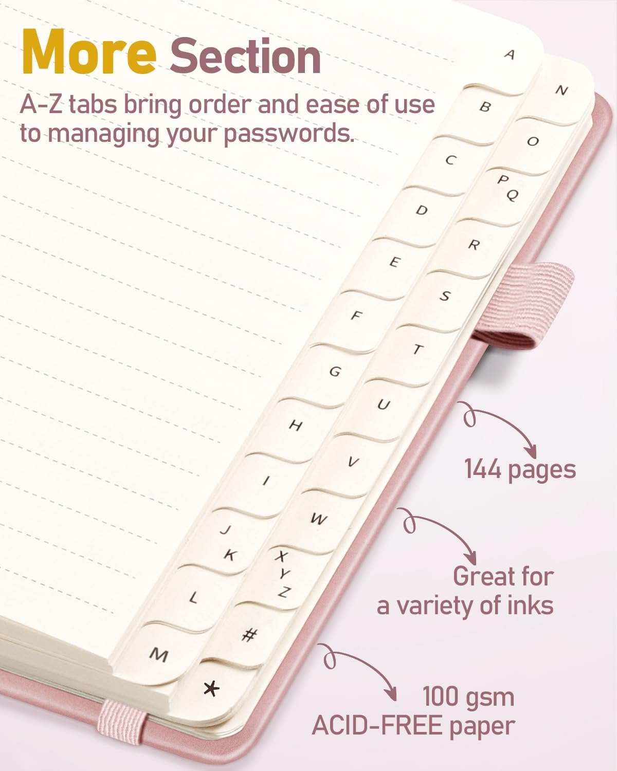 WEMATE Password Book with Alphabetical Tabs, Spiral Password Keeper Book for Seniors, Internet Password Notebook Password Journal Logbook Log in Detail, Small – 4.7''x 6'' (Rose Gold)