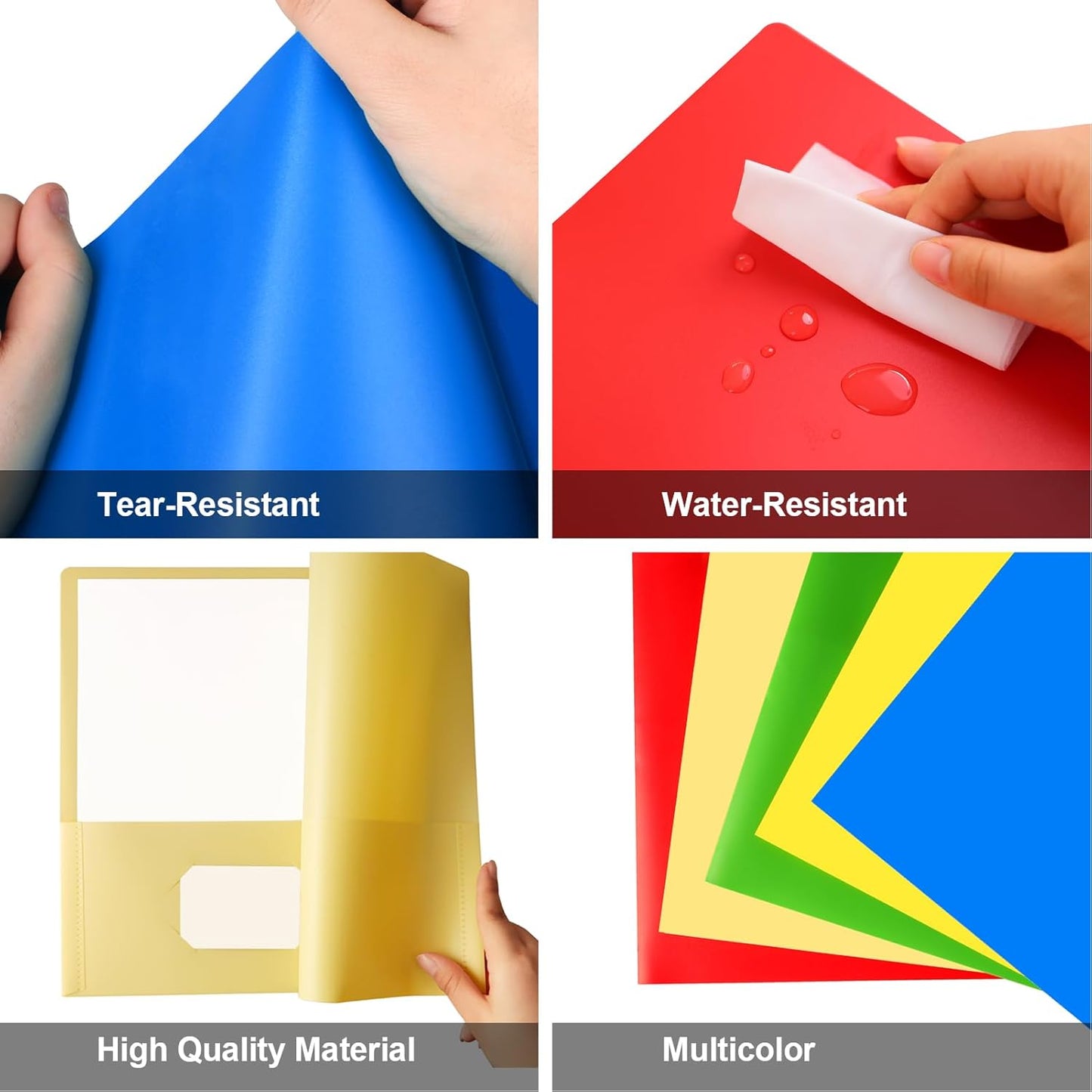 Habgp 100 Pack Plastic Folders with Pockets, 5 Color Heavy Duty Two Pocket Folder Business Card Holder for Office High School, Business Resume