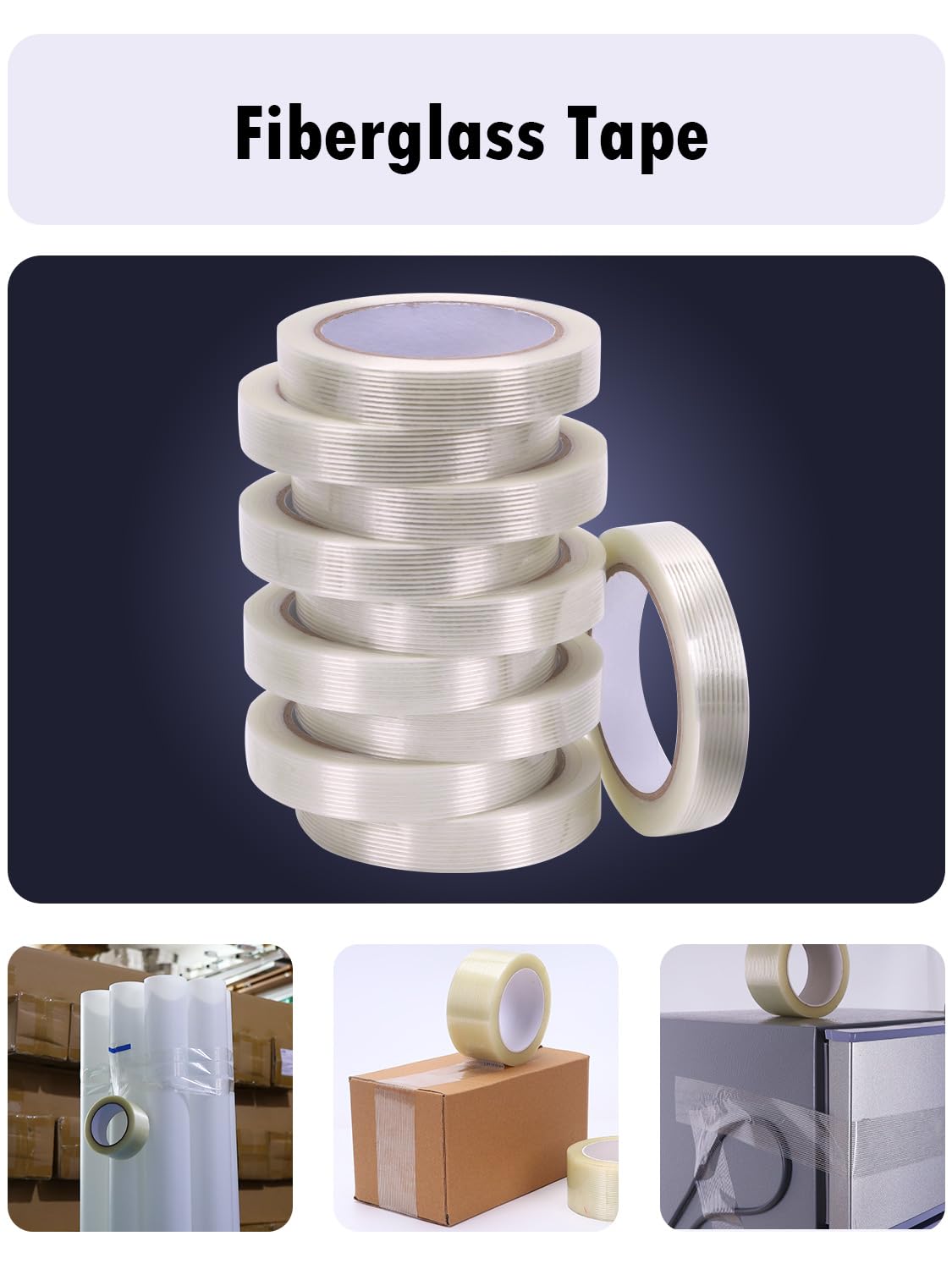 10 Pack 3/4 in×27YDS, Filament Strapping Tape, 270yds Total, Clear Fiberglass Reinforced Packing, Heavy Duty Wearproof Tape, Extra Thickness 5.5 mil