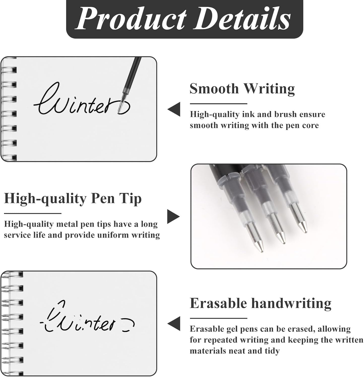 0.7 mm Erasable Gel Ink Pen Refills Compatible with Frixion Friction, Smooth Writing Multicolor Retractable Fine Point Pen Refill for School Office Home Art (Black, 24)