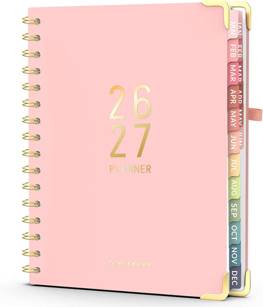 Forvencer Planner 2026-2027, 18 Month Weekly and Monthly Calendar Planner, Jan 2026 -June 2027, 6.3" x 8.4", Daily Agenda Book with Tabs, College Organizer Notebook, School Supplies for Student Teacher Classroom, A5, Pink