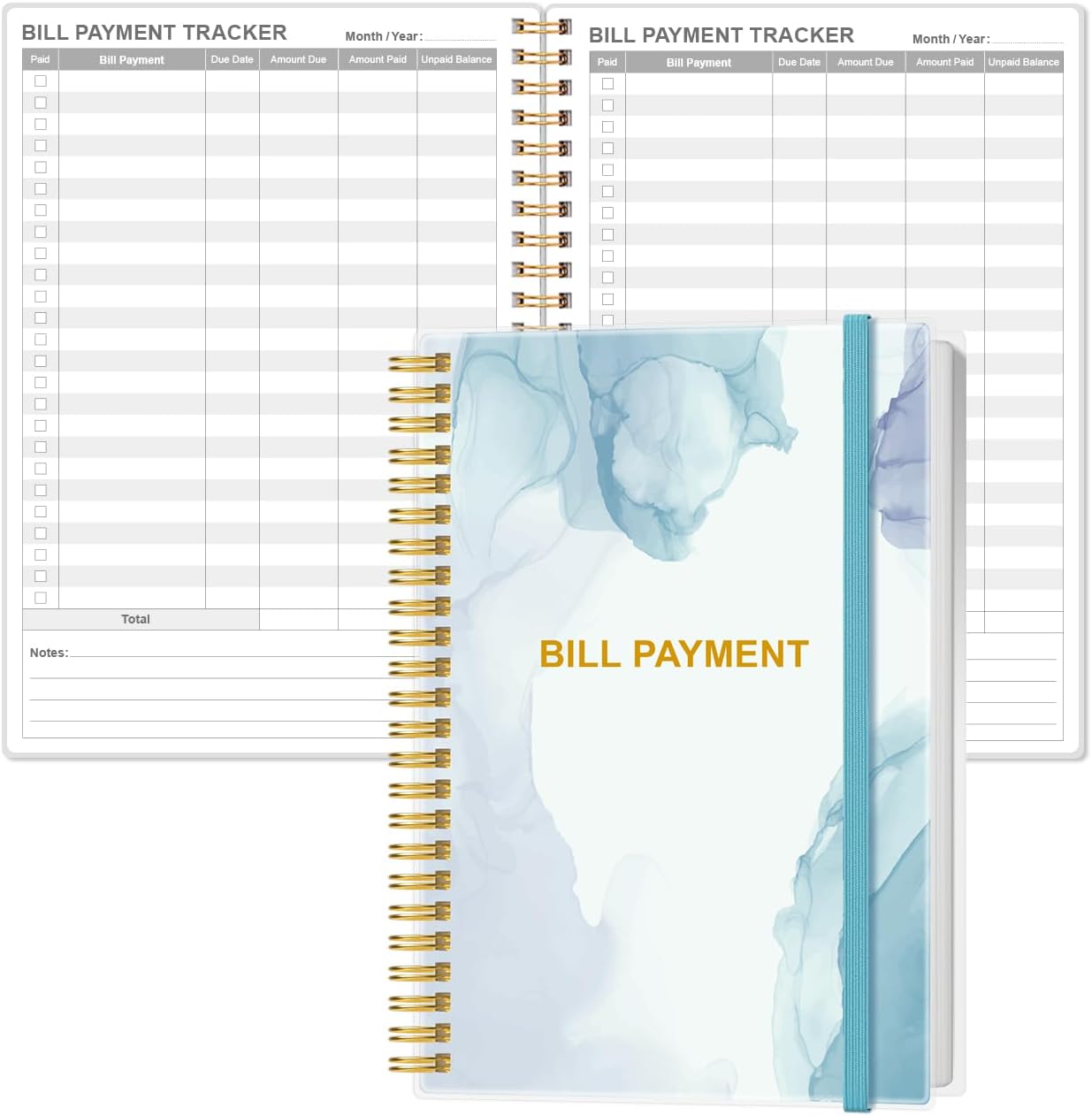 Bill Payment Tracker Notebook - Monthly Bill Organizer & Planner for Personal Budgeting Financial, Payments Checklist Organizer, 5.8" x 8.5", Blue Watercolor