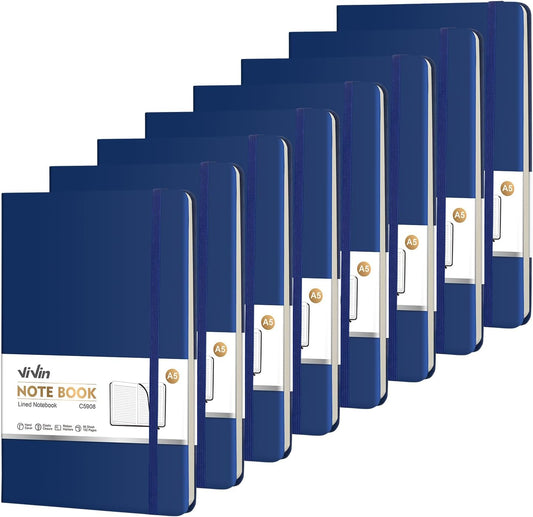 ViVin Lined Journal Notebooks for Work, 192 Pages, Medium 5.5 x 8.3 inch, College Ruled, A5 Hardcover Journaling Notebooks for Writing, 8 Pack Bulk