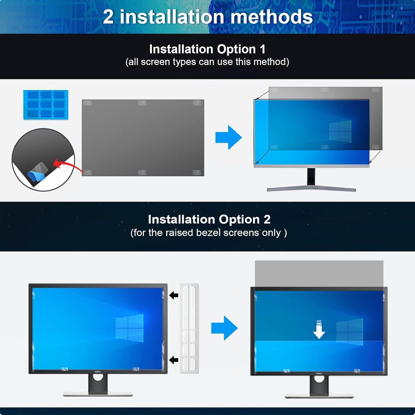 [2 Pack] 24 Inch Computer Privacy Screen Filter for 16:9 Aspect Ratio, Eye Protection, Anti-Glare, Anti-Blue Light Computer Monitor Privacy Filter, Removable Anti-Scratch 24in Protector Film