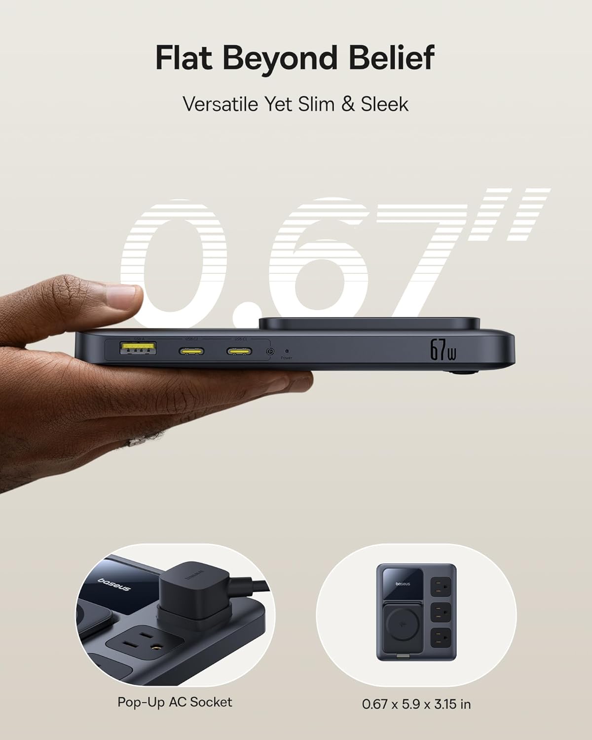 Baseus Nomos 8-in-1 Charging Station 67W, Qi2 Certified 15W Magnetic Wireless Charger with 3AC & 4USB, Foldable Detachable Slim Power Strip for Magsafe, iPhone 16/15 Pro Max, MacBook Pro