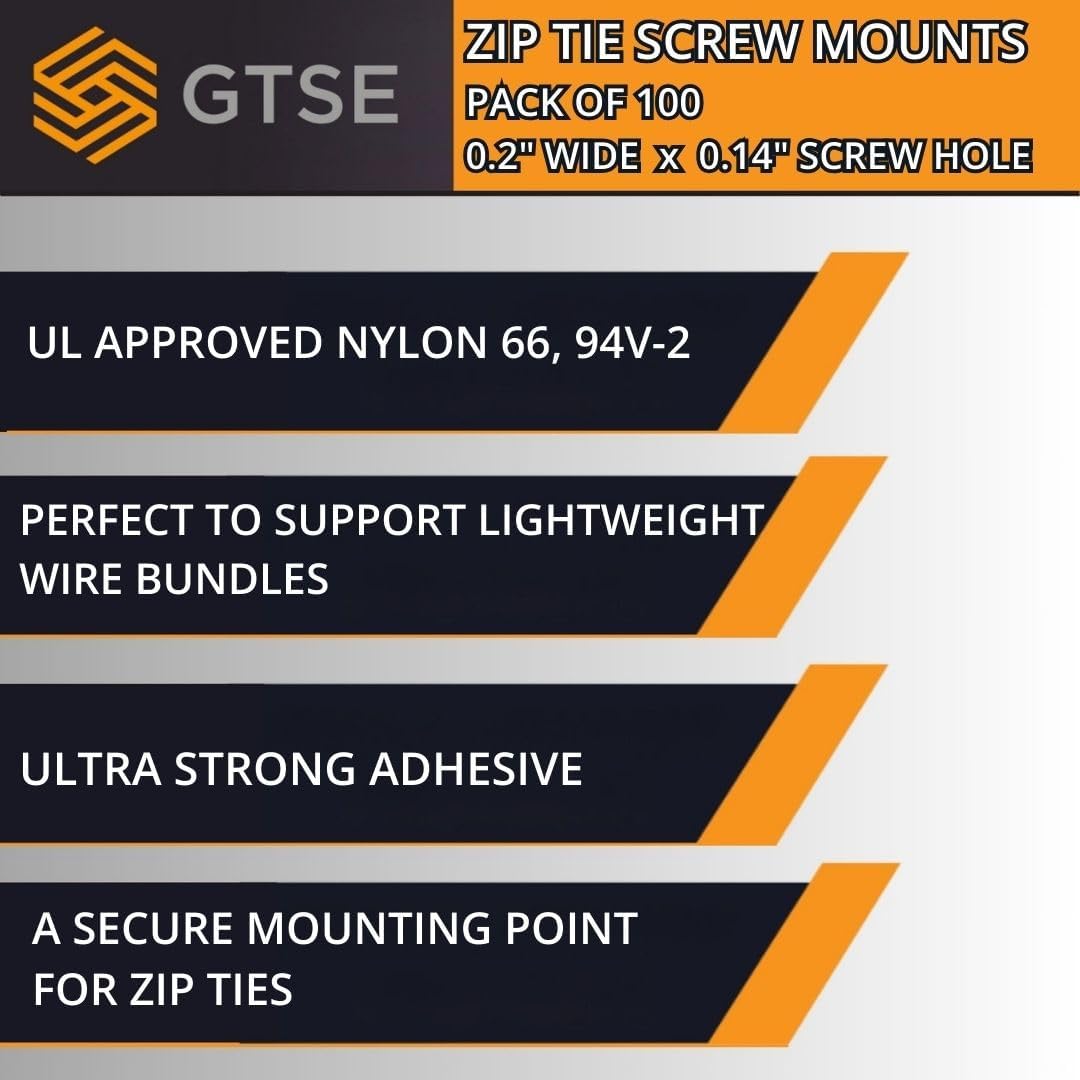 GTSE 100 Pack Of Black Screw Mounts, Zip Ties Up To 0.2" Wide, Saddle Type Zip Tie Anchors