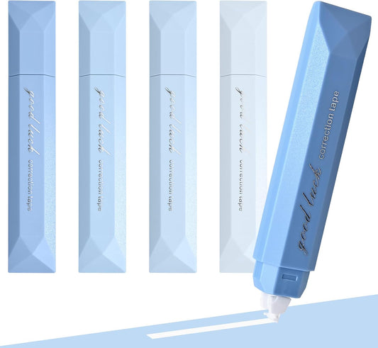 Temiary 5 Pcs White Correction Tapes, Aesthetic Correction Tape Pens Smooth Pull Out, Easy to Use Pen Shaped Applicator for Students School Office Supplies (Blue)
