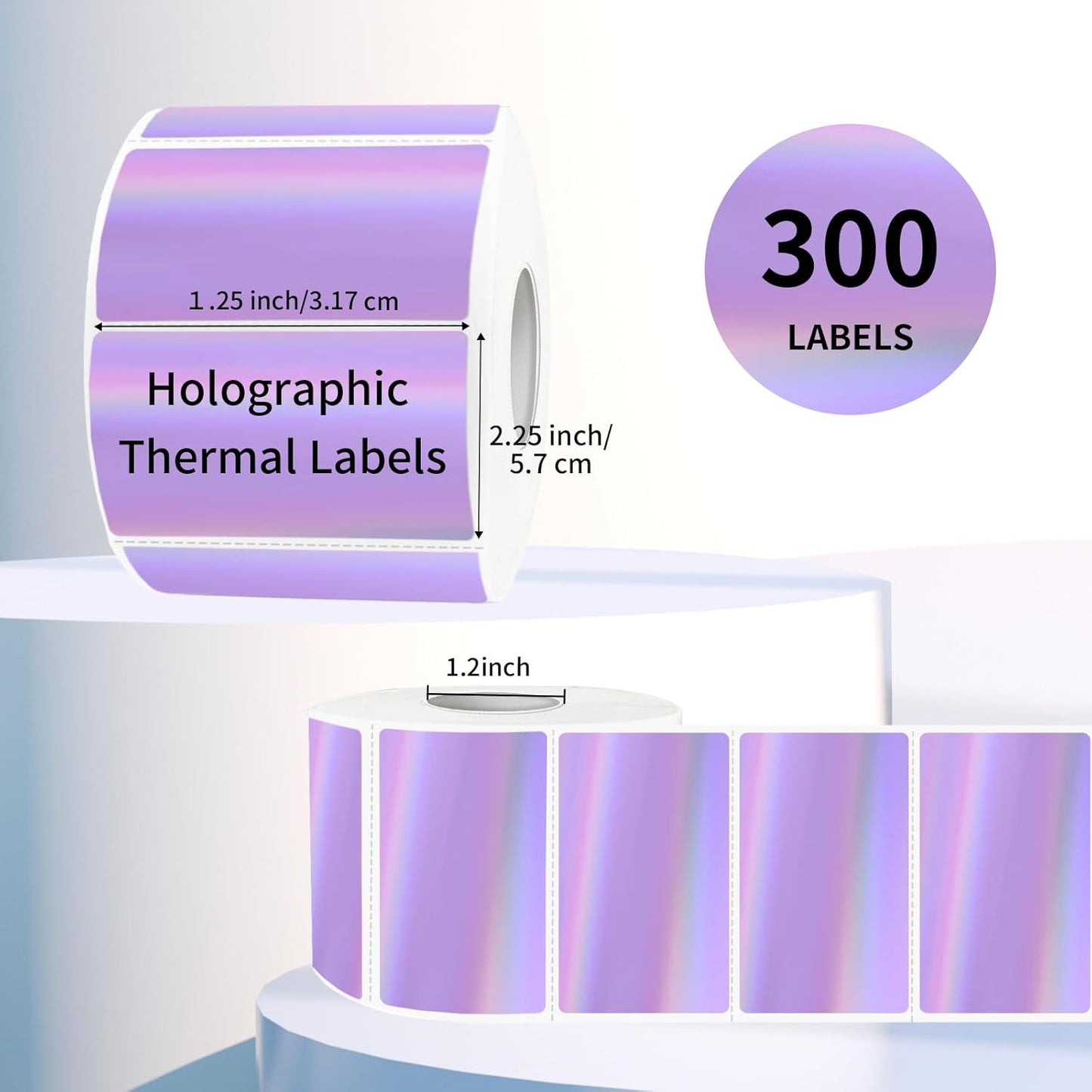 2.25"x1.25" Direct Thermal Labels, Holographic Thermal Printer Labels for Barcode, Self-Adhesive Address Shipping Thermal Label Stickers-1 Roll, 300 Labels, Holographic Purple