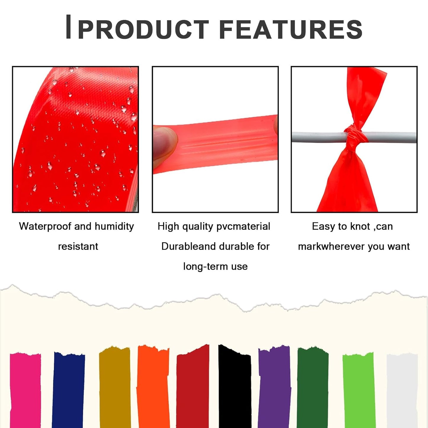 10 Pack Flagging Tape Assorted Colors, Non-Adhesive Plastic Ribbon Neon Marking, Marking Tape for Tree Marking, Hunting, Boundaries and Hazardous Areas,Trail Marking