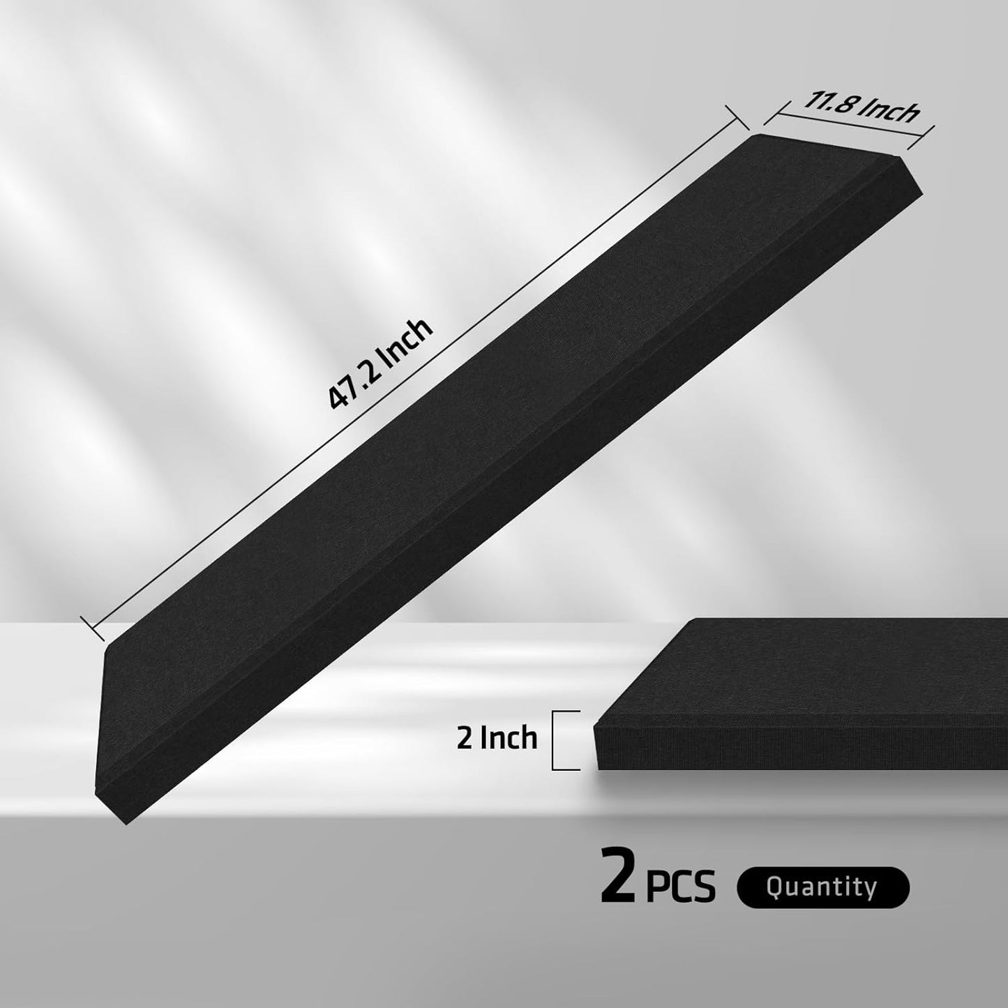 2” Thick Acoustic Panels with Hanging Brackets to the Wall, 2 PCS 47.2” x 11.8” Fiberglass Sound Absorbing Panels for Home Theater Church Office Wall or Ceiling, Deep Black