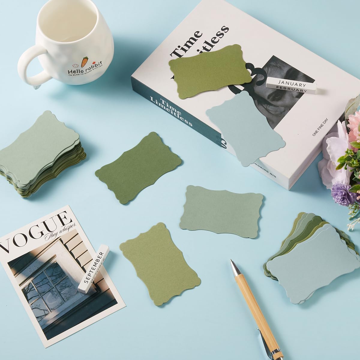 120 Pieces Small Mini Business Cards Vintage Assorted Colors Blank Note Gift for Business Cards, Gift (5 Green)