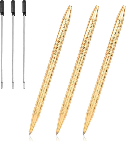 Cambond Ballpoint Pens Gold Pen - Nice Pens for Wedding Guest Book for Gift Smooth Writing Pen with Black Ink 1.0mm Medium Point, 3 Pens with 3 Refills (Gold)
