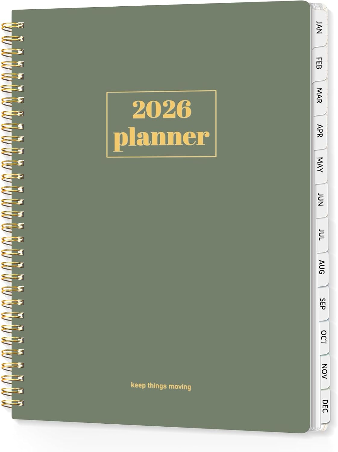 SUNEE Planner 2026 Weekly and Monthly, January 2026-December 2026, 8.5"x11", Tabs, Note Pages,Spiral Binding, Sage Green