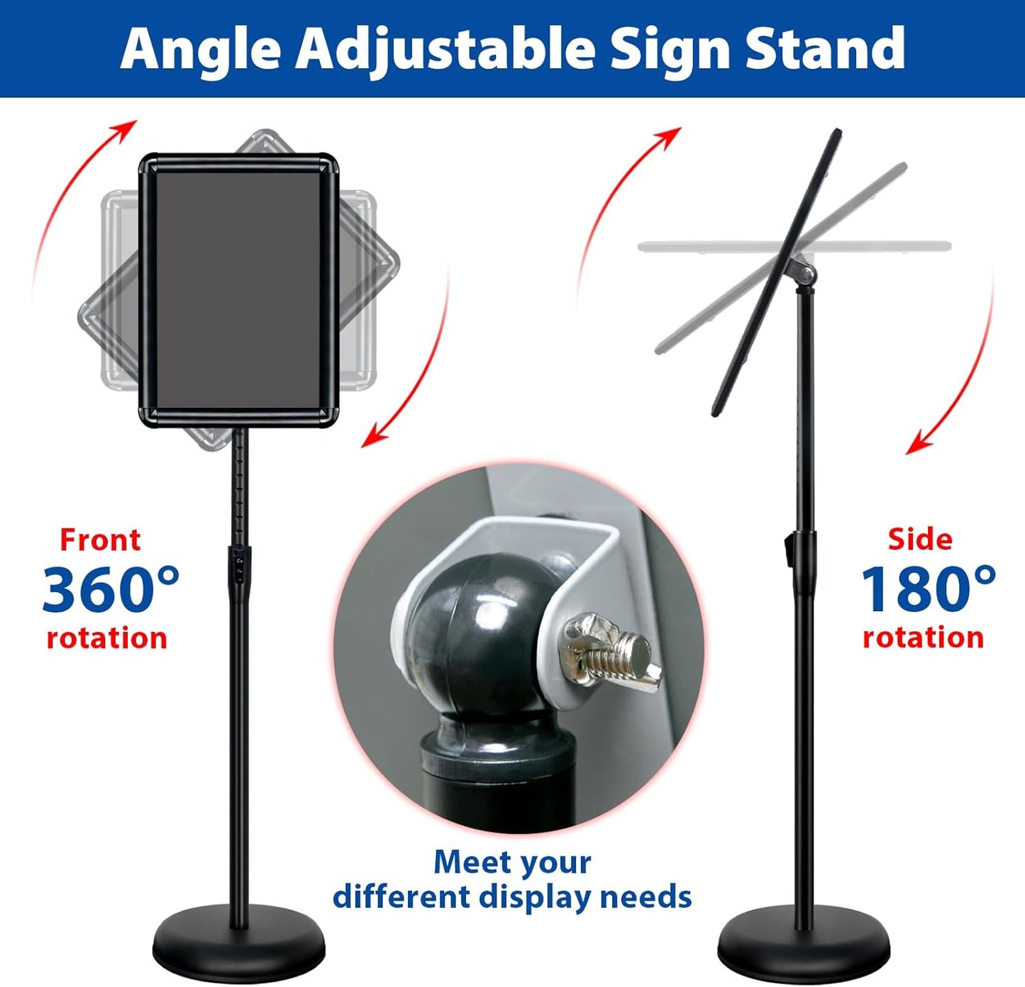 2-Pack 8.5x11 Inch Adjustable Sign Stand & Floor Standing Sign Holder - Pedestal Poster Stand with Vertical & Horizontal View Display for Indoor/Outdoor Business & Store Signage (Black)