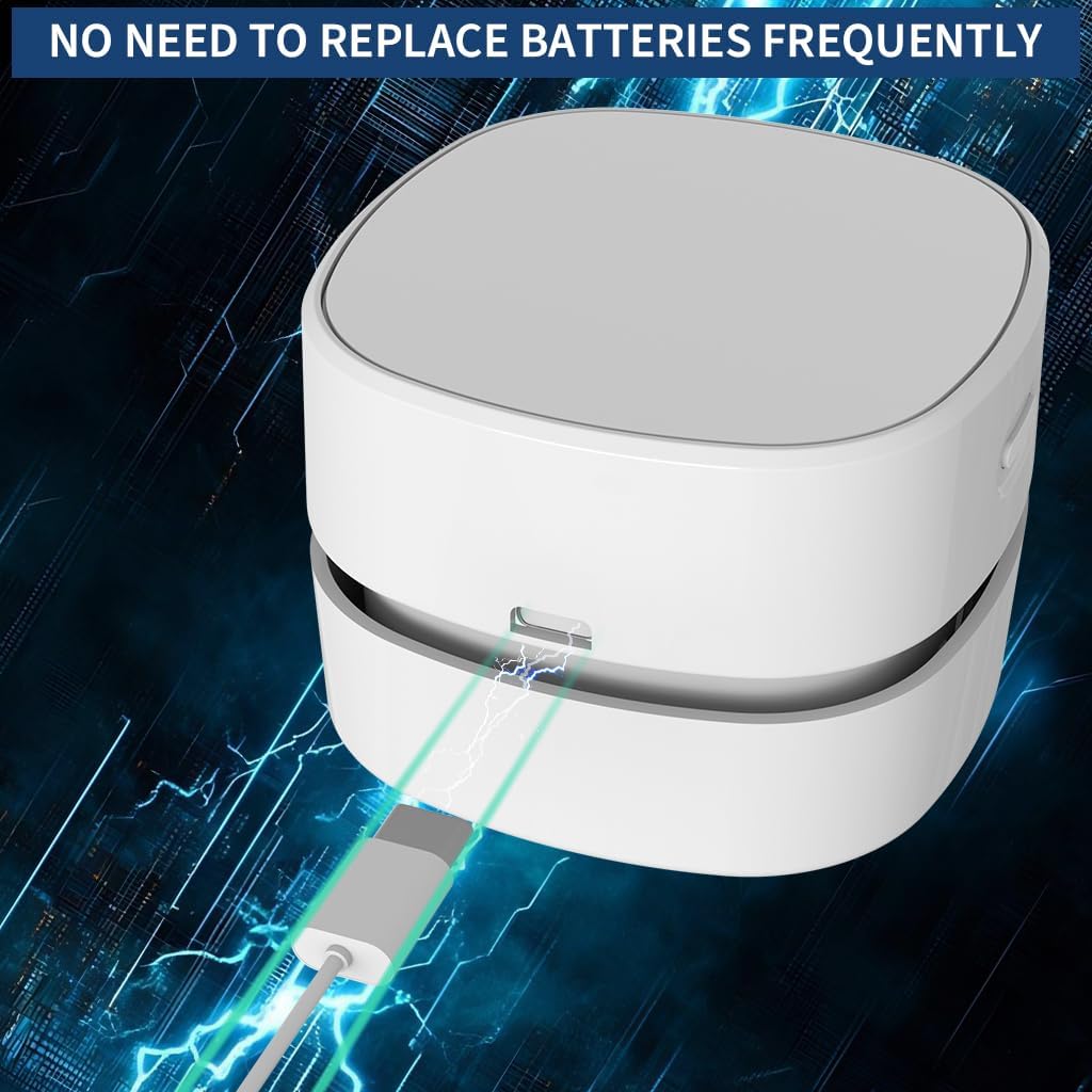 Desktop Vacuum Cleaner, Mini Table Dust Crumb Sweeper USB Charging for Cleaning Eraser Crumbs, Dust, Crumbs, Computer Keyboard and Car (White)