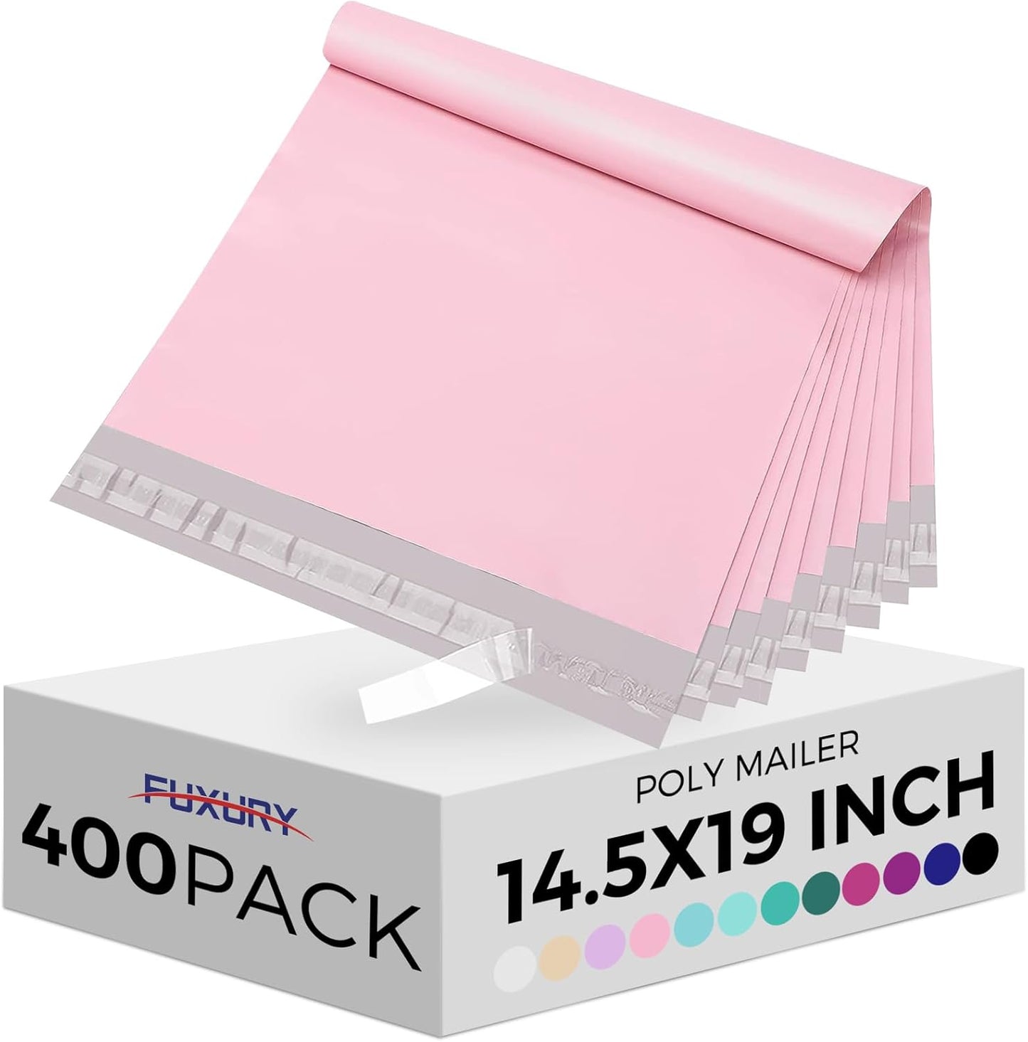 Fuxury 400 Pcs Poly Mailers 14.5x19 Inch, Bulk Shipping Bags for Clothing, Strong Adhesive Shipping Envelopes for Small Business Suppliers,Waterproof Mailers Poly Bags Mailing Envelopes Light Pink