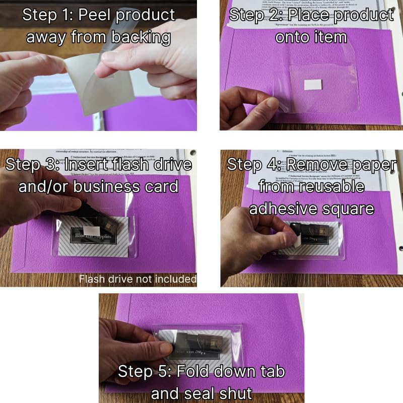 Business Card Pocket - Flash Drive Pocket - Self Adhesive - Open Long - Resealable Flap - BIS10130 (100-Pack), Clear