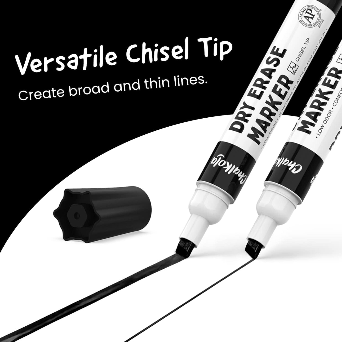 Chalkola 60 Black Dry Erase Markers Bulk Pack, Black Chisel Point White Board Marker Dry Erase Pens - Low Odor Whiteboard Markers for Kids, Home, Office, Back to School Supplies