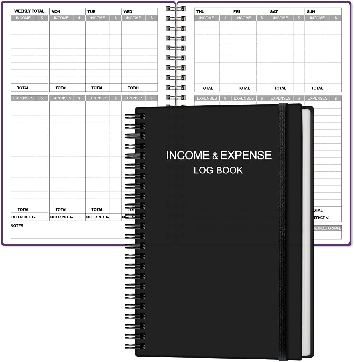 Heveboik Income & Expense Log Book - A5 Income and Expense Tracker for Small Business, Accounting Bookkeeping Tracking for Woman and Man, 5.8" x 8.3", Black