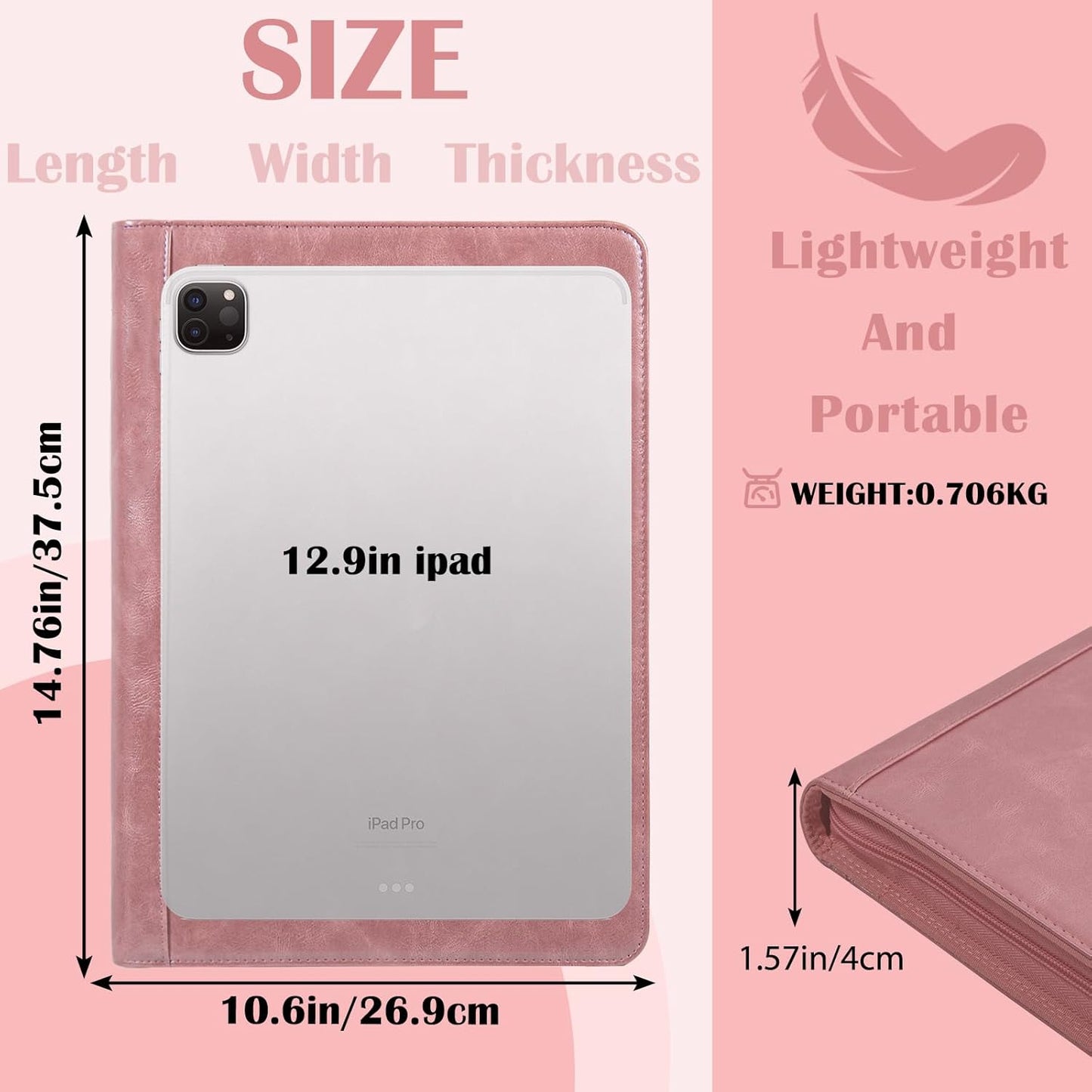 Calfinder Portfolio Binder,3 Ring Binder with Zipper,PU Leather Padfolio with Zipper for Women, Professional Business Portfolio Organizer for Resume/Interview, A4 Letter Document Organizer